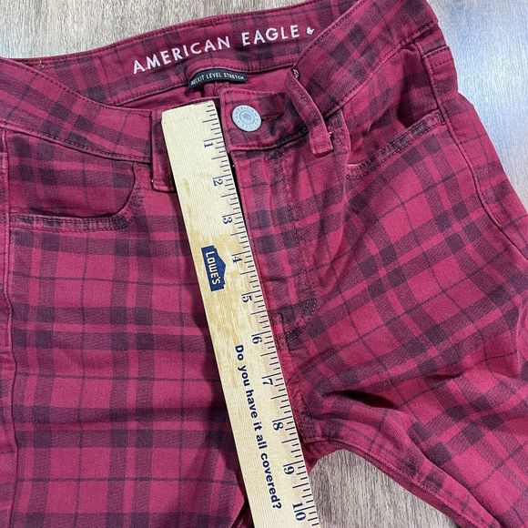 American Eagle Women's 0 Hi Rise Jegging Red Black Buffalo Plaid Skinny Jeans - Picture 6 of 10